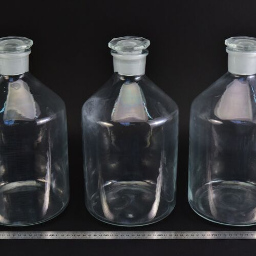 Set of three large clear reagent bottles with ground-glass stoppers – No. 5