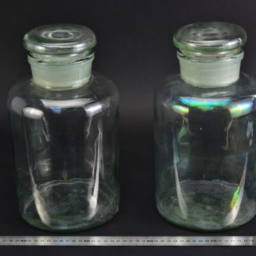 Pair of large clear powder jars with blown-glass stoppers, 5000 ml Pair of large clear powder jars with blown-glass stoppers, 5000 ml