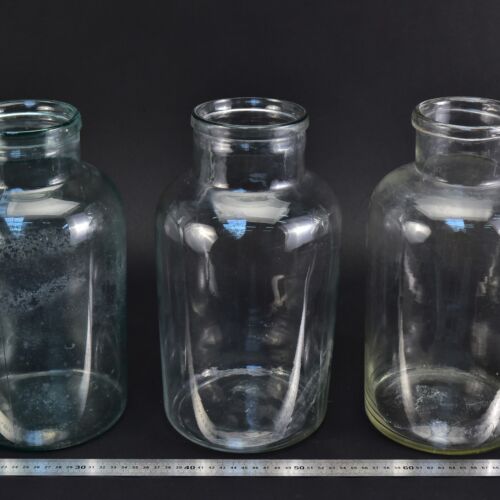 Set of three cloudy-surfaced glass storage jars, without lids, 5000 ml Set of three cloudy-surfaced glass storage jars, without lids, 5000 ml