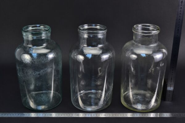 Set of three cloudy-surfaced glass storage jars, without lids, 5000 ml Set of three cloudy-surfaced glass storage jars, without lids, 5000 ml