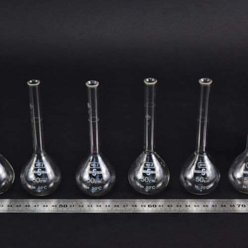 Set of six plain-neck volumetric flasks without stoppers, 50 ml – No. 2 Set of six plain-neck volumetric flasks without stoppers, 50 ml – No. 2