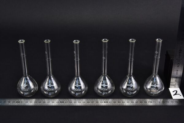 Set of six plain-neck volumetric flasks without stoppers, 50 ml – No. 2 Set of six plain-neck volumetric flasks without stoppers, 50 ml – No. 2