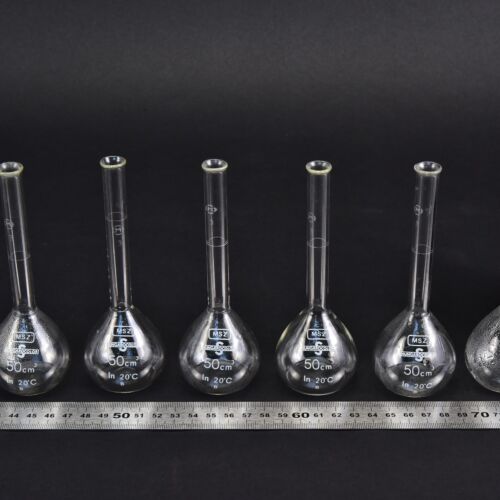 Set of six plain-neck volumetric flasks without stoppers, 50 ml – No. 5