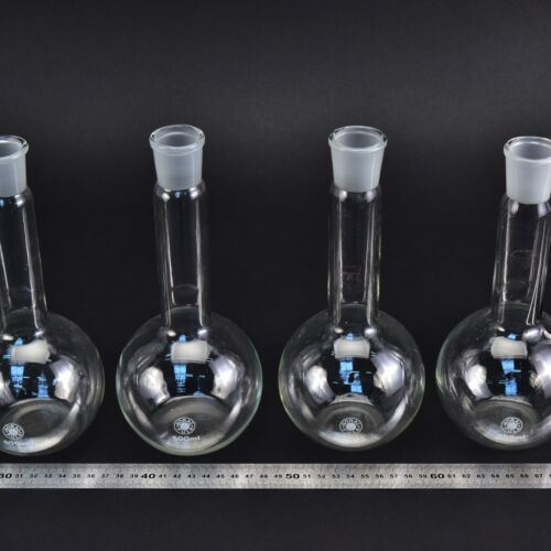 Set of four long-neck BORAL PULA flat-bottom flasks with ground-glass joints, 500 ml – No. 2 Set of four long-neck BORAL PULA flat-bottom flasks with ground-glass joints, 500 ml – No. 2
