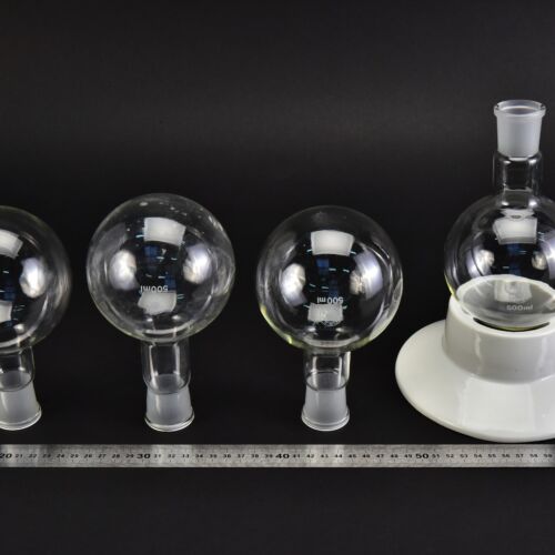 Set of four short-neck BORAL PULA round-bottom flasks with ground-glass joints, 500 ml – No. 2
