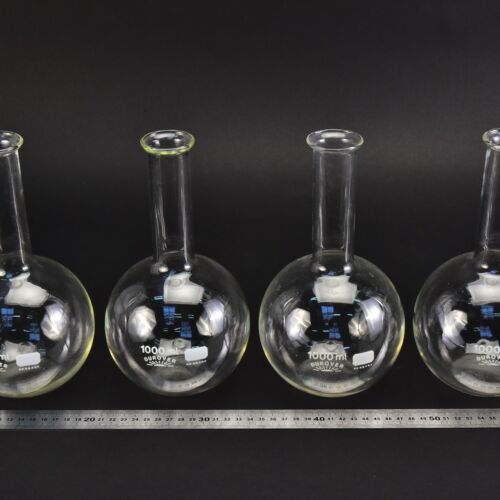 Set of four long-neck DUROVER flat-bottom flasks without ground-glass joints, 1000 ml – No. 3 Set of four long-neck DUROVER flat-bottom flasks without ground-glass joints, 1000 ml – No. 3