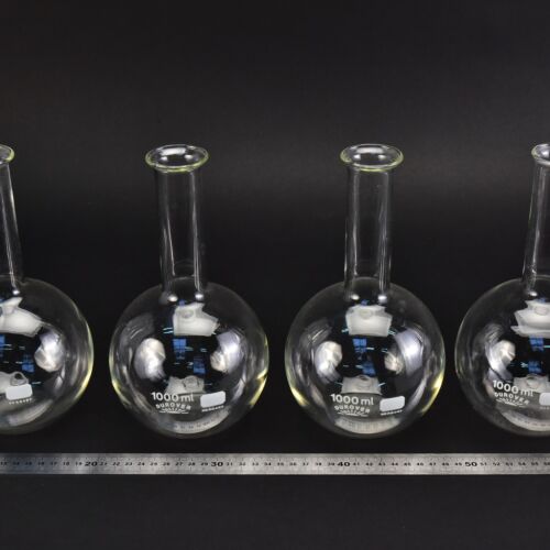 Set of four long-neck DUROVER flat-bottom flasks without ground-glass joints, 1000 ml – No. 4 Set of four long-neck DUROVER flat-bottom flasks without ground-glass joints, 1000 ml – No. 4