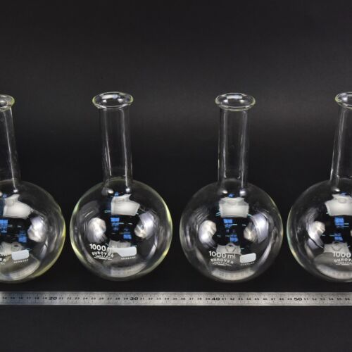 Set of four long-neck DUROVER flat-bottom flasks without ground-glass joints, 1000 ml – No. 9 Set of four long-neck DUROVER flat-bottom flasks without ground-glass joints, 1000 ml – No. 9