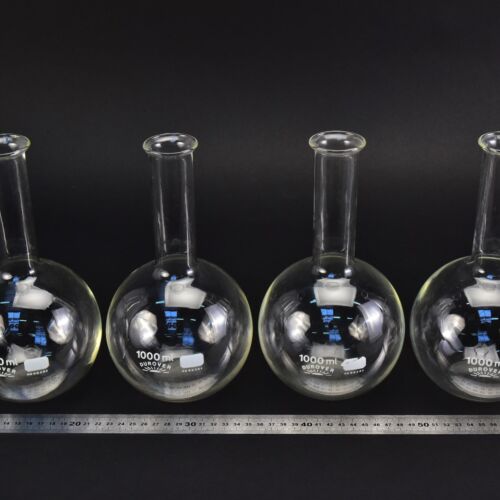 Set of four long-neck DUROVER flat-bottom flasks without ground-glass joints, 1000 ml – No. 10 Set of four long-neck DUROVER flat-bottom flasks without ground-glass joints, 1000 ml – No. 10