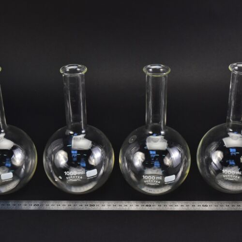 Set of four long-neck DUROVER flat-bottom flasks without ground-glass joints, 1000 ml – No. 12 Set of four long-neck DUROVER flat-bottom flasks without ground-glass joints, 1000 ml – No. 12