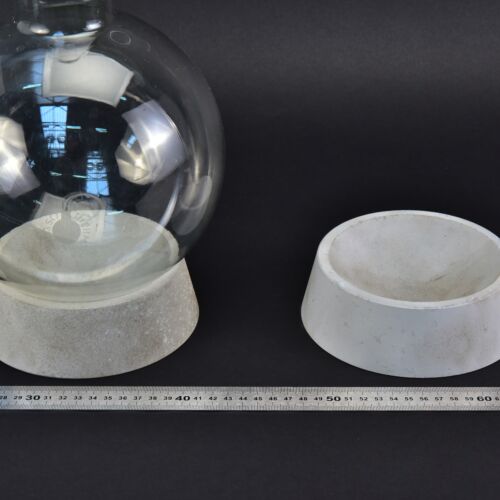 Pair of cast aluminium flask supports with hemispherical cradles Pair of cast aluminium flask supports with hemispherical cradles