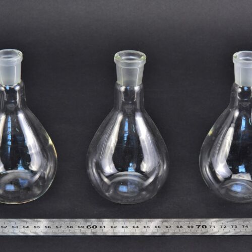 Set of three pear-shaped flasks with ground-glass necks
