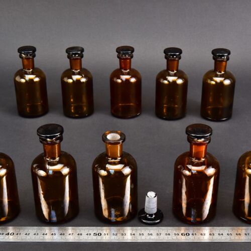 Tízdarabos barna folyadéküveg-készlet, 100 ml, üvegdugókkal – Nr. 3