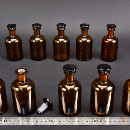 Tízdarabos barna folyadéküveg-készlet, 100 ml, üvegdugókkal – Nr. 4