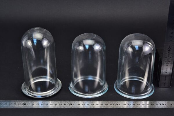 Set of three glass sight domes, two shorter and one taller Set of three glass sight domes, two shorter and one taller