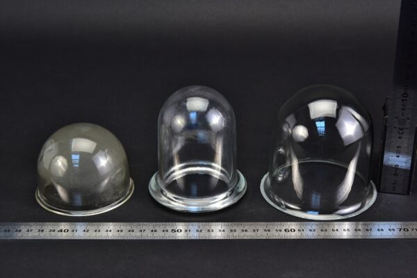 Set of three assorted glass sight domes Set of three assorted glass sight domes