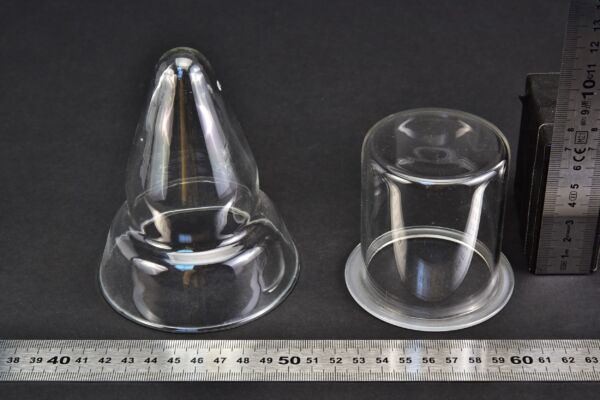 Pair of glass sight domes, conical and cylindrical Pair of glass sight domes, conical and cylindrical