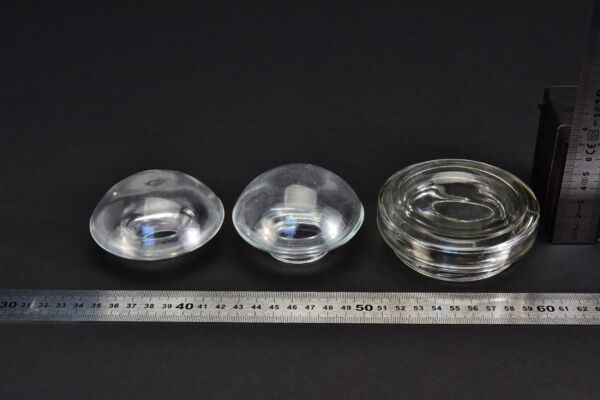 Set of three threaded glass covers / sight glasses Set of three threaded glass covers / sight glasses