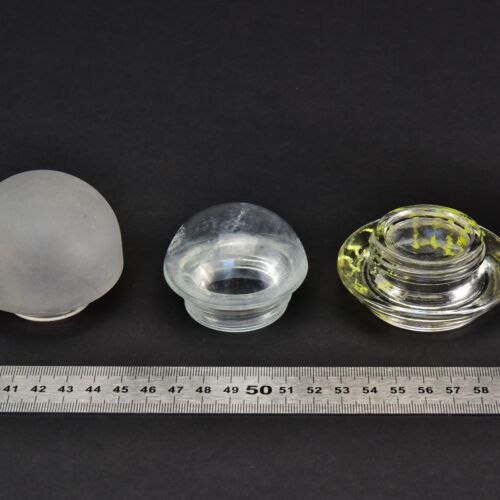 Set of three threaded glass covers / sight glasses, matte and clear