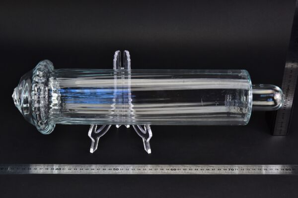 Clear longitudinally ribbed glass blank with an ornamental end Clear longitudinally ribbed glass blank with an ornamental end