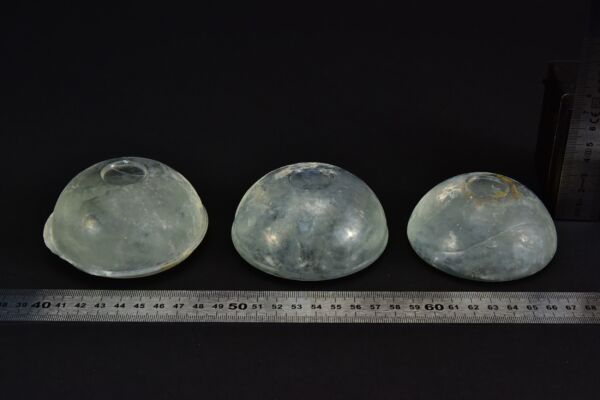 Set of three puck-shaped solid glass blanks Set of three puck-shaped solid glass blanks