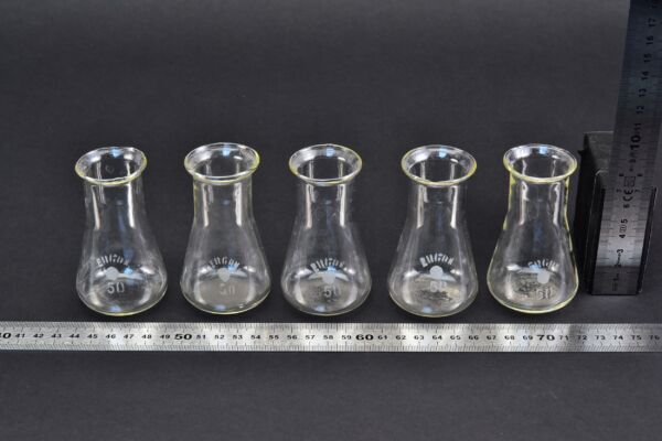 Set of 5 ERGON Erlenmeyer / conical flasks, 50 ml Set of 5 ERGON Erlenmeyer / conical flasks, 50 ml