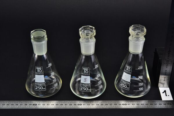 Háromdarabos TGI ILMABOR csiszolt üvegdugós Erlenmeyer-lombik-készlet, 250 ml – Nr. 1