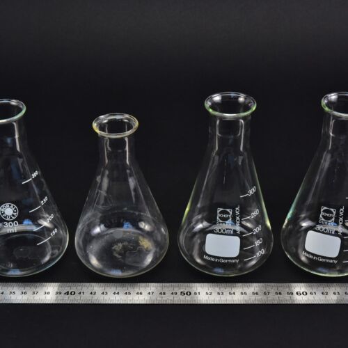 Négydarabos vegyes Erlenmeyer-lombik-készlet, SCHOTT DURAN, BORAL PULA és ERGON, 300 ml