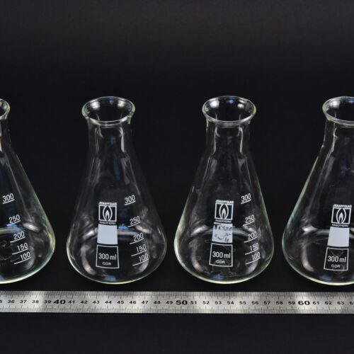 Set of 4 JENA GLAS RASOTHERM narrow-neck Erlenmeyer / conical flasks, 300 ml – No. 1 Set of 4 JENA GLAS RASOTHERM narrow-neck Erlenmeyer / conical flasks, 300 ml – No. 1