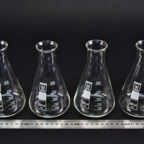 Set of 4 JENA GLAS RASOTHERM narrow-neck Erlenmeyer / conical flasks, 300 ml – No. 4 Set of 4 JENA GLAS RASOTHERM narrow-neck Erlenmeyer / conical flasks, 300 ml – No. 4