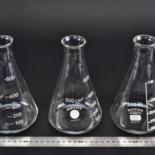 Háromdarabos DUROVER szűk szájú Erlenmeyer-lombik-készlet, 500 ml – Nr. 3 Háromdarabos DUROVER szűk szájú Erlenmeyer-lombik-készlet, 500 ml – Nr. 3