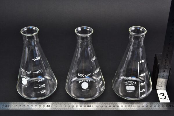 Háromdarabos DUROVER szűk szájú Erlenmeyer-lombik-készlet, 500 ml – Nr. 3 Háromdarabos DUROVER szűk szájú Erlenmeyer-lombik-készlet, 500 ml – Nr. 3