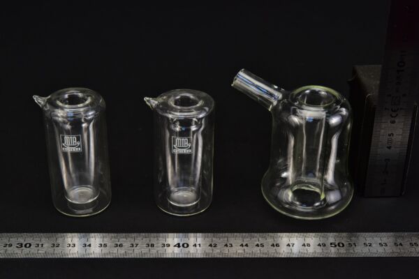 Set of three double-walled laboratory glass vessels