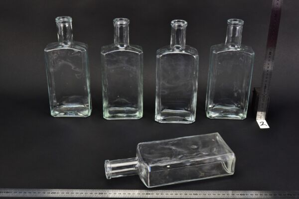 Set of five flat glass petrol bottles – No. 2
