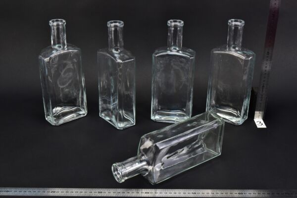 Set of five flat glass petrol bottles – No. 3