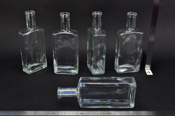 Set of five flat glass petrol bottles – No. 4