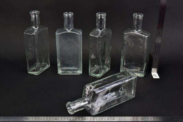 Set of five flat glass petrol bottles – No. 5