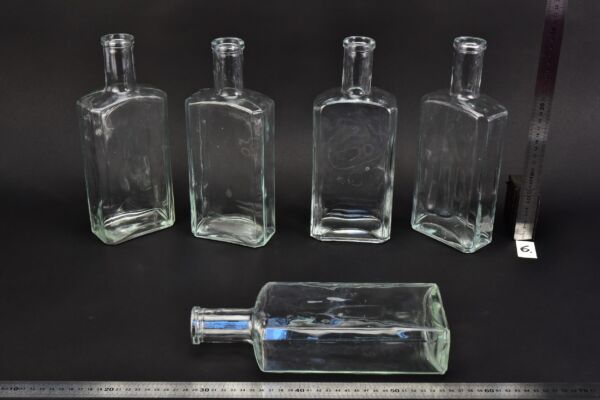 Set of five flat glass petrol bottles – No. 6