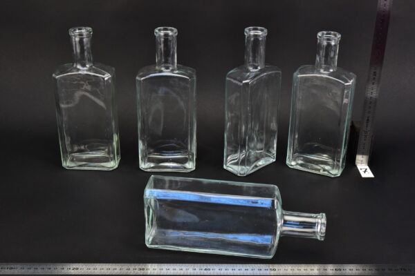 Set of five flat glass petrol bottles – No. 7
