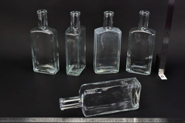 Set of five flat glass petrol bottles – No. 8