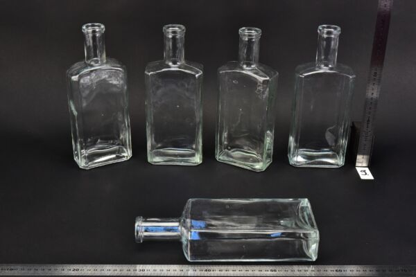 Set of five flat glass petrol bottles – No. 9