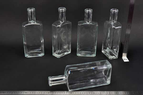 Set of five flat glass petrol bottles – No. 10