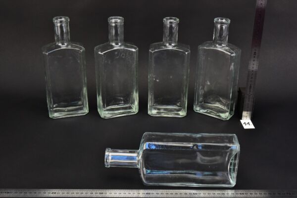 Set of five flat glass petrol bottles – No. 11
