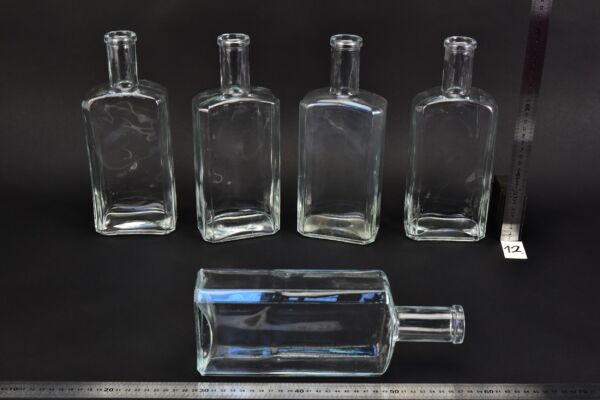 Set of five flat glass petrol bottles – No. 12