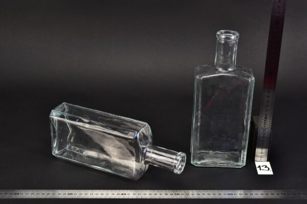 Pair of flat glass petrol bottles – No. 13