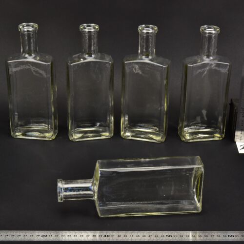 Set of five medium-sized flat glass petrol bottles – No. 2 Set of five medium-sized flat glass petrol bottles – No. 2