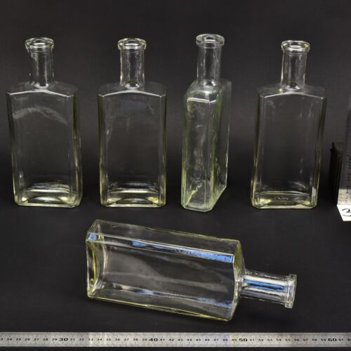 Set of five medium-sized flat glass petrol bottles – No. 3 Set of five medium-sized flat glass petrol bottles – No. 3