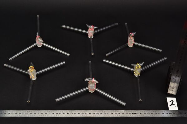 Set of six three-way laboratory glass stopcocks – No. 2 Set of six three-way laboratory glass stopcocks – No. 2
