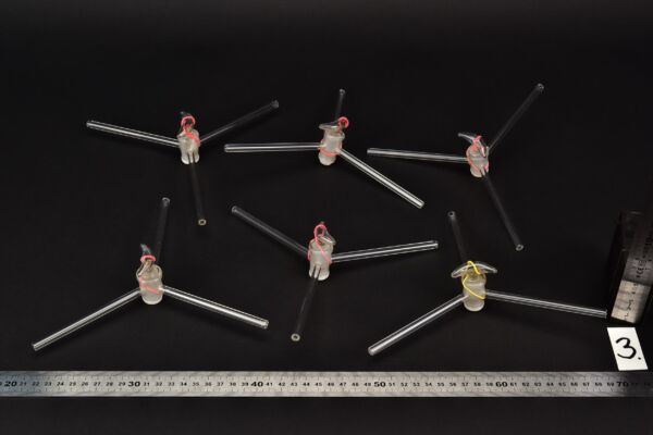 Set of six three-way laboratory glass stopcocks – No. 3 Set of six three-way laboratory glass stopcocks – No. 3