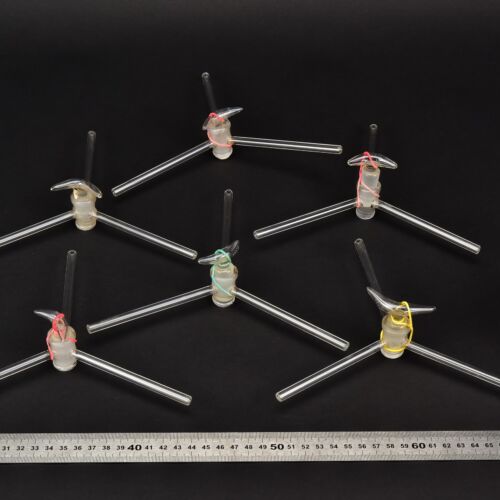 Set of six three-way laboratory glass stopcocks – No. 4